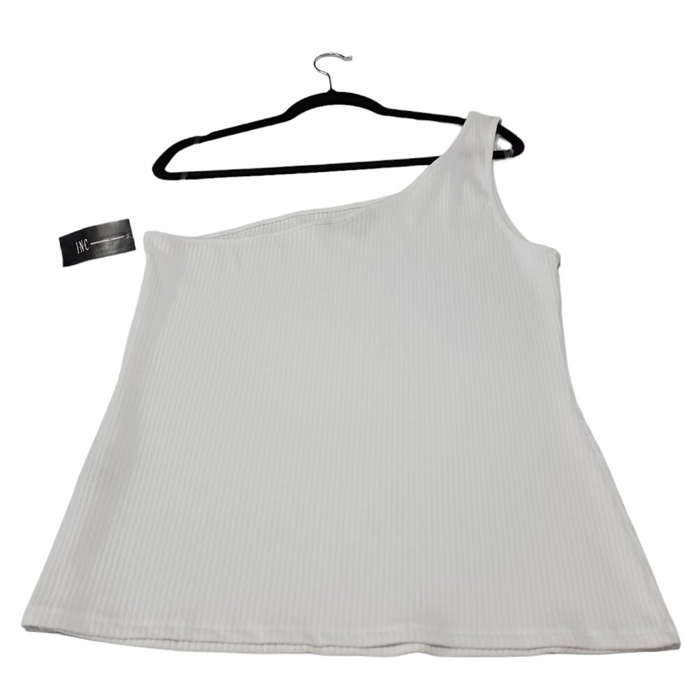 Women's XXL International Concepts White One Shoulder Ribbed, Tank Top, New